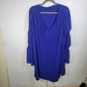 Kaari Blue Women Royal Blue Long Sleeve V-Neck Dress With Bell Sleeves Size 3X